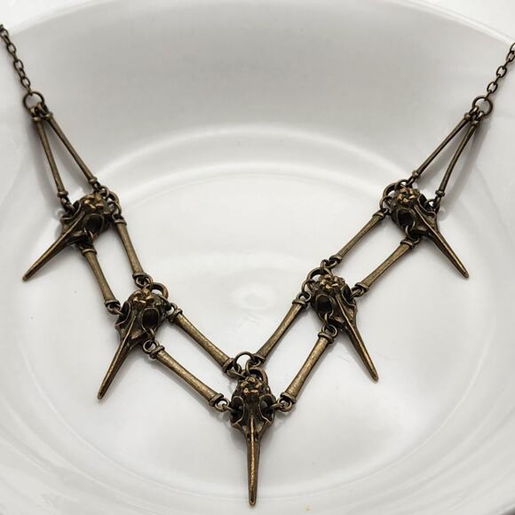 Brass Bird Skull Spike Necklace - Picture 7 of 9